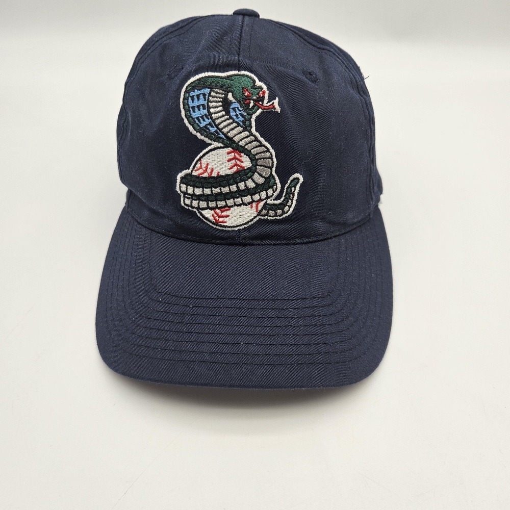 Vintage COBRAS Hat Cap Snap Back Navy Minor MLB Baseball Snake Mens 90s